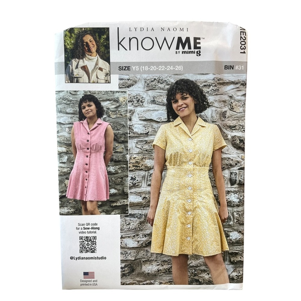 Know Me Sewing Pattern ME2031 Misses Dress Size Y5 18-26 Shirt Dress Lydia Naomi